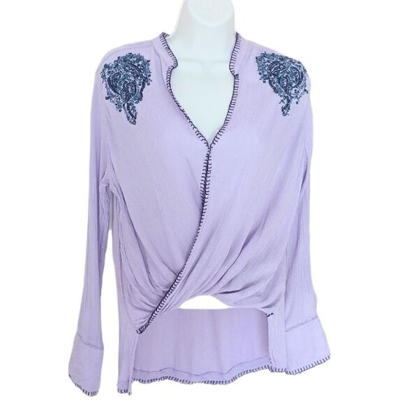 Jachs girlfriend boho faux wrap blouse lilac embroidered Medium @K1 - Picture 1 of 11